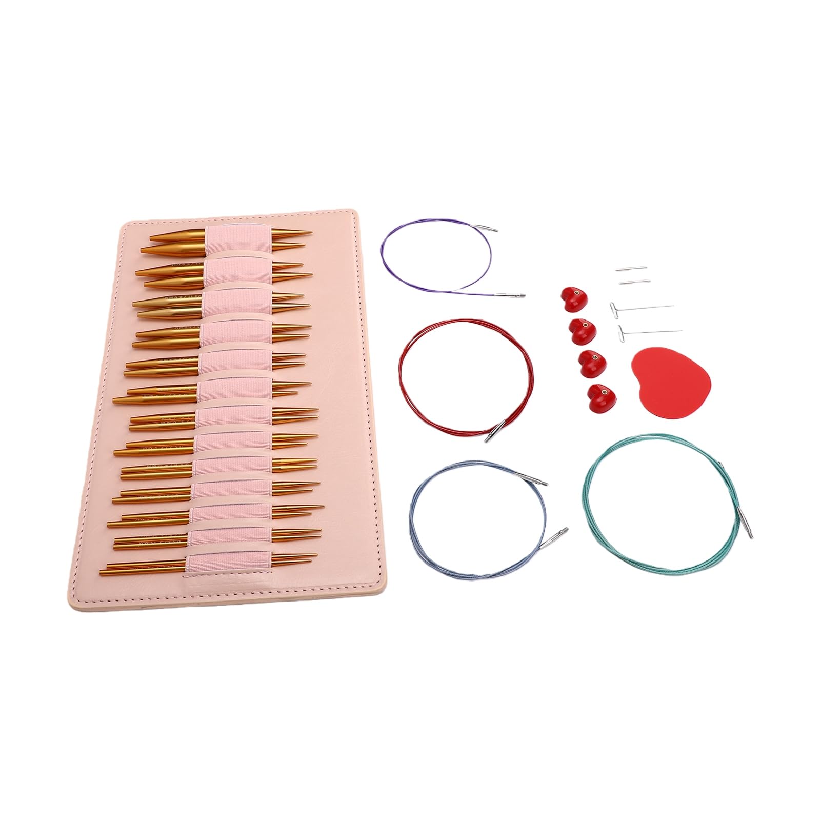 OEBUAFI Set di Ferri da Maglia Intercambiabili, Aghi Circolari in Alluminio | 13 Misure, 4 Cavi Flessibili 40-100 Cm, Alluminio Liscio, Punte Affusolate