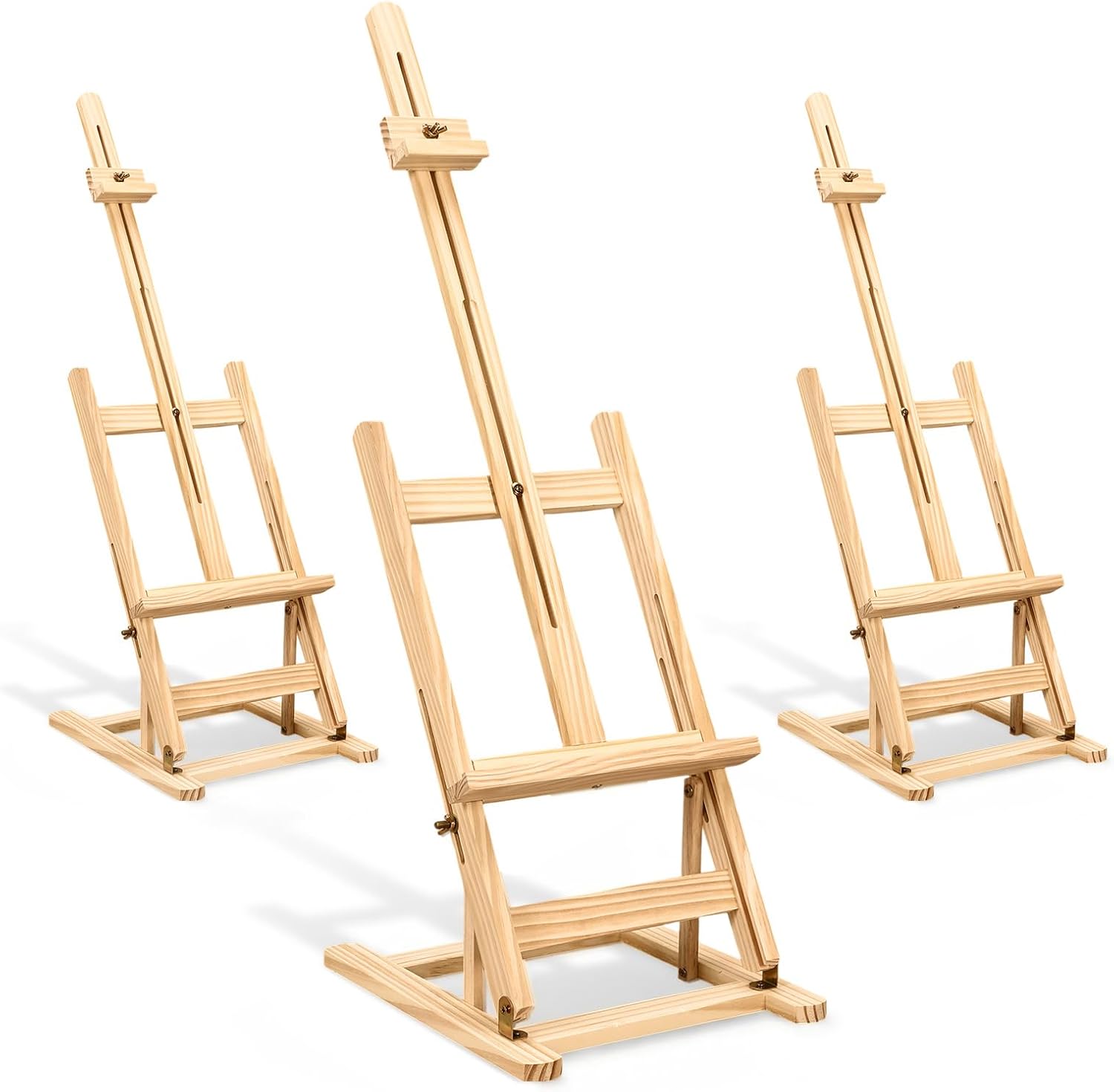 3 Pcs Medium Wooden H-Frame Studio Tabletop Easel- Adjustable Stand, Holds up to 16 Canvas, Portable Tabletop Easel for Painting Display Drawing Stand