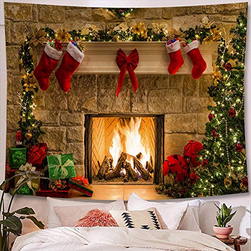 Jasion Merry Christmas Tapestry Fireplace Xmas Tree Stockings Gifts Wall Hanging Art For Backdrop For Photography Blanket Home Headboard Bedroom Living Room Dorm Festival Decor In 51X60 Inches #TOP2
