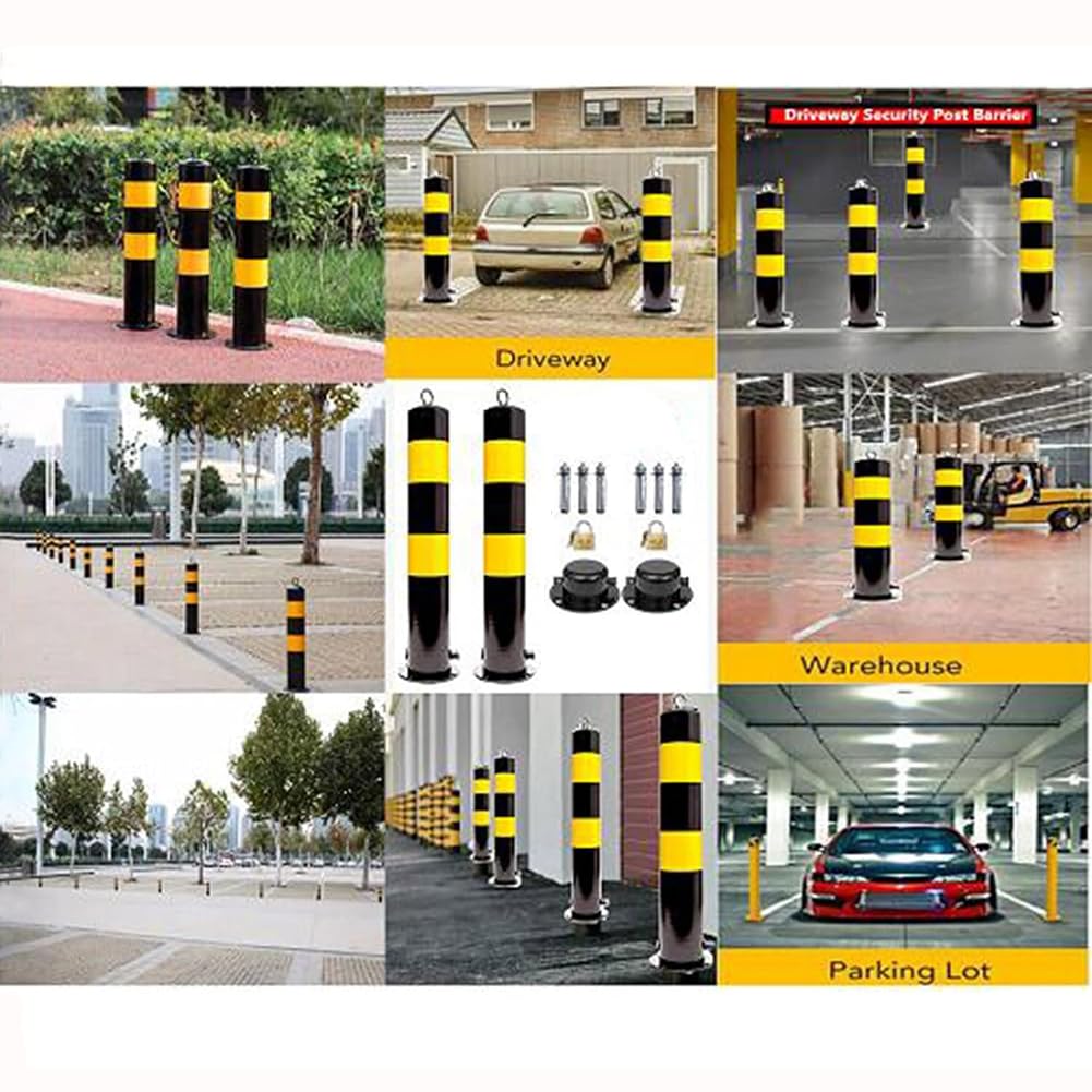 Sicurezza Paletto Dissuasore, Tubo D'acciaio Parcheggio Posto Di Sbarramento, Palo Di Parcheggio Con 2 Serrature E 6 Bulloni Di Ancoraggio Per Il Controllo Del Traffico (2 Pack), 80cm