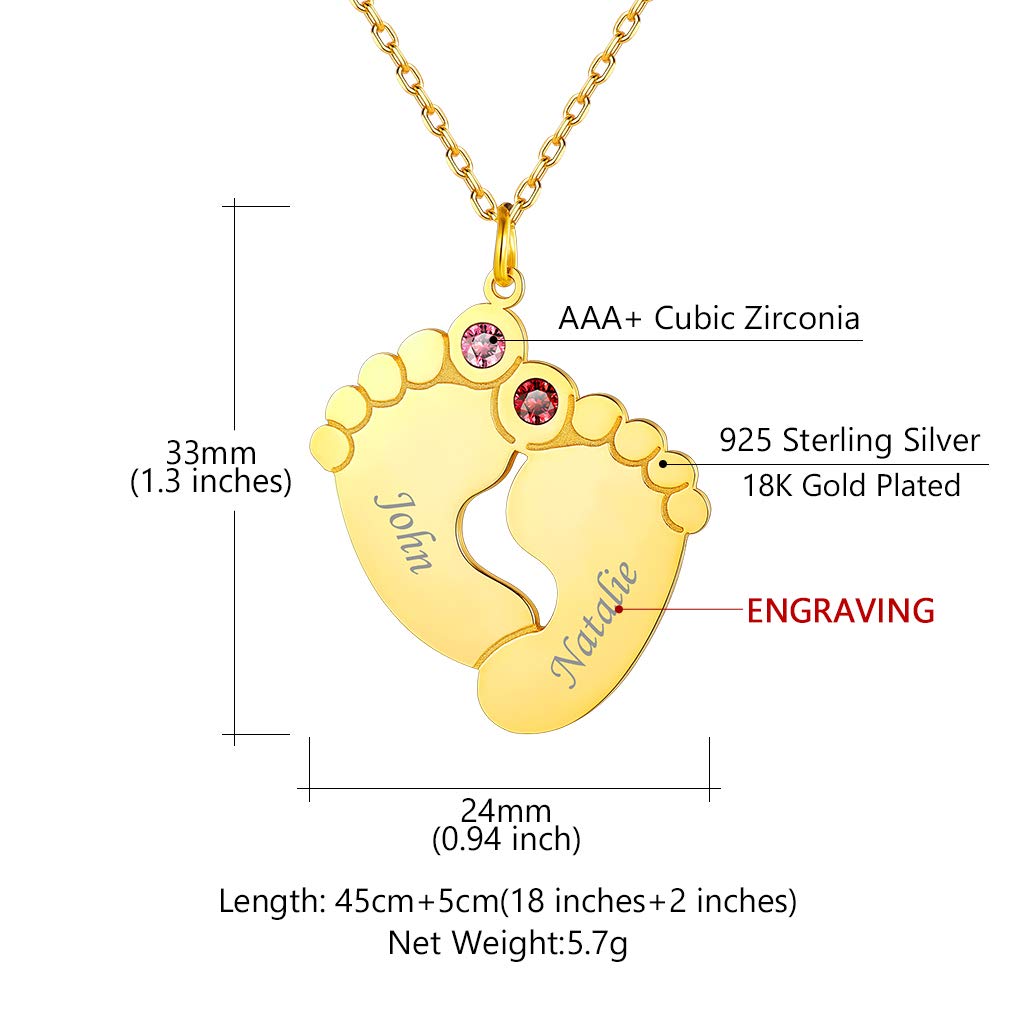 Custom4U Namenskette S925 Silber/Edelstahl Halskette Personalisierte Baby Fuß Kette Silber/18K Vergoldet Geburtsstein Baby Füße Halskette mit 1-5 Namen Geschenke für Mutter Mama Oma