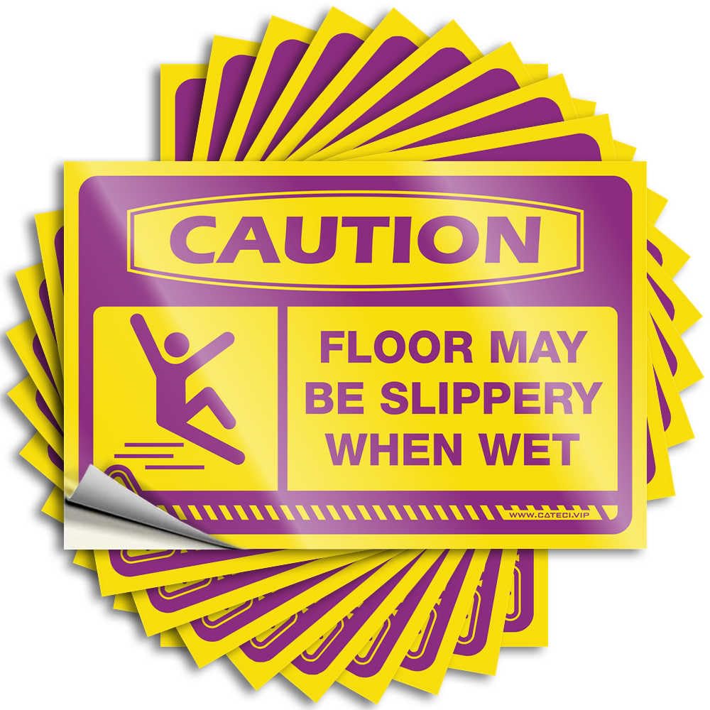 Decal Decore for Room Easy Apply | Caution Floor May Be Slippery When Wet Heavy Door Peel and Stick(8X12CM)