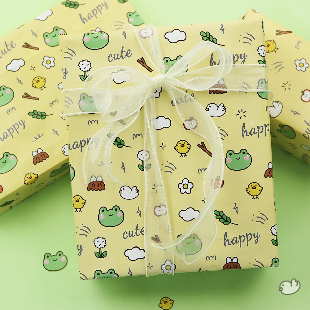 Papier Cadeau Motif Grenouilles Et Ballons - Lot De 6 Feuilles 50x70 Cm, Papier écologique FSC, Pour Anniversaire Et Noël