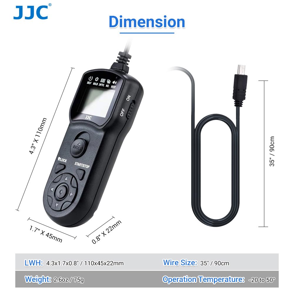JJC Temporizador y Mando a Distancia de Disparo del Obturador con Abrazadera de Soporte para Trípode para Nikon Z7II Z7 Z6II Z6 Z5 DF D610 D750 D780 D5300 D5500 D5600 D7100 D7500 Reemplazo MC-DC2