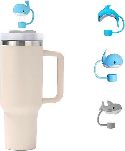 YlanHum 3 tapas de popote para copa Stanley, 0.394 in, 0.4 pulgadas, de silicona, lindos animales marinos, para accesorios de copa Stanley, vaso de