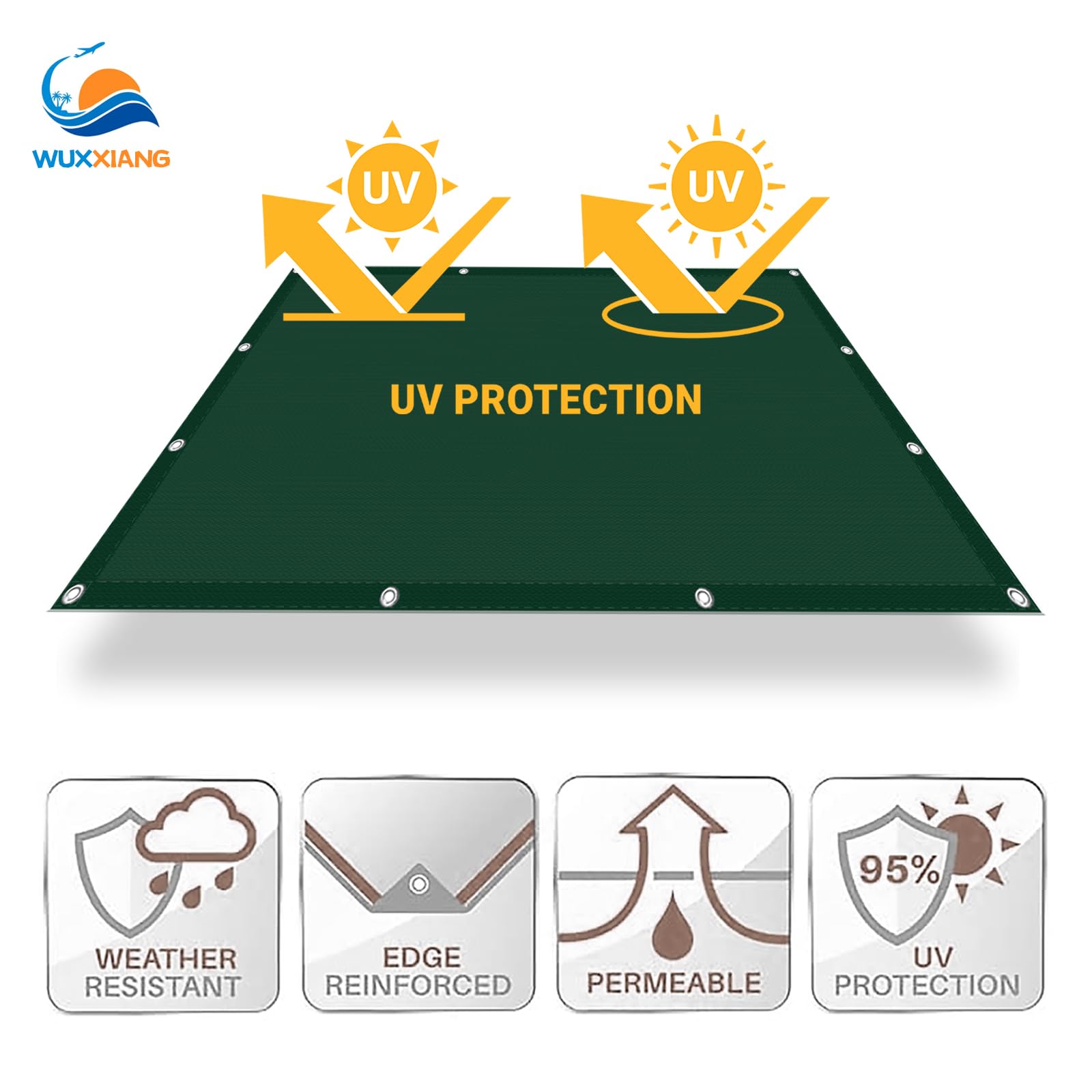 Red de Tela de Protección Solar 120 x 540 cm Protección Rayos UV con Ojales, Malla Sombreadora Jardin, Mallas de Sombreo con Ojales para Barandilla Patio Aire Libre Piscina, Verde Oscuro