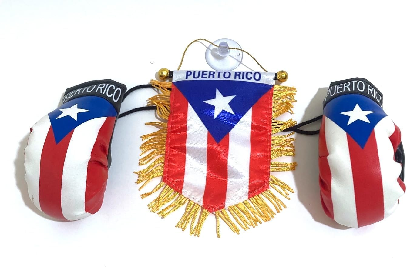 Puerto Rico car flag and boxing glove window hanging set car Puerto Rican flags accessories combo pack