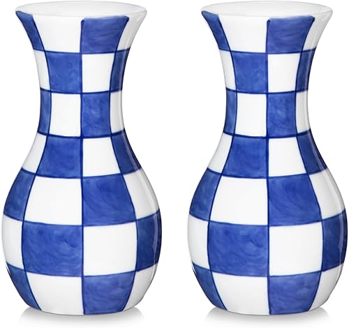 Jarrón pequeño azul y blanco, paquete de 2 jarrones de cerámica de 6 pulgadas, jarrones chinos retro para decoración de flores de seda fresca seca,