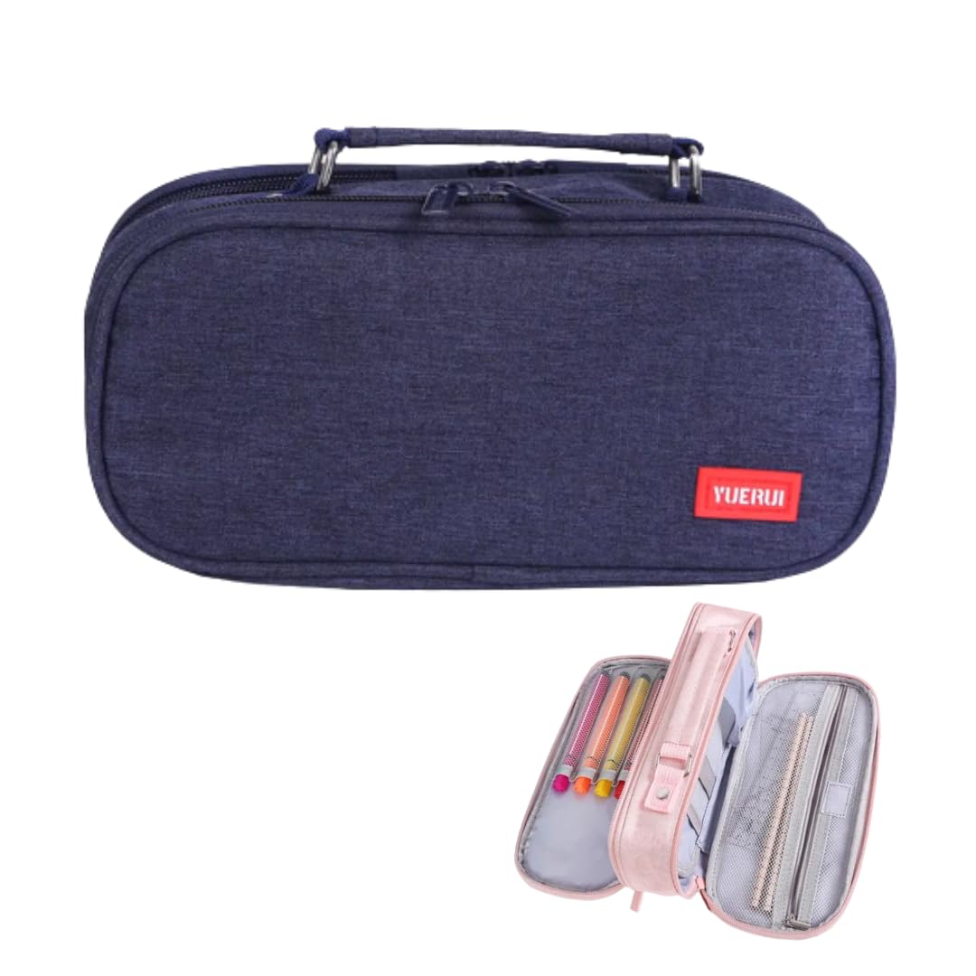 Estuche Escolar dos Compartimentos Grande, Estuche con Organizadores Internos Dos Cremalleras Material Escolar y de Oficina. Cartuchera Neceser dos Bolsillos con Asa. Bolso Juvenil (Grafito)