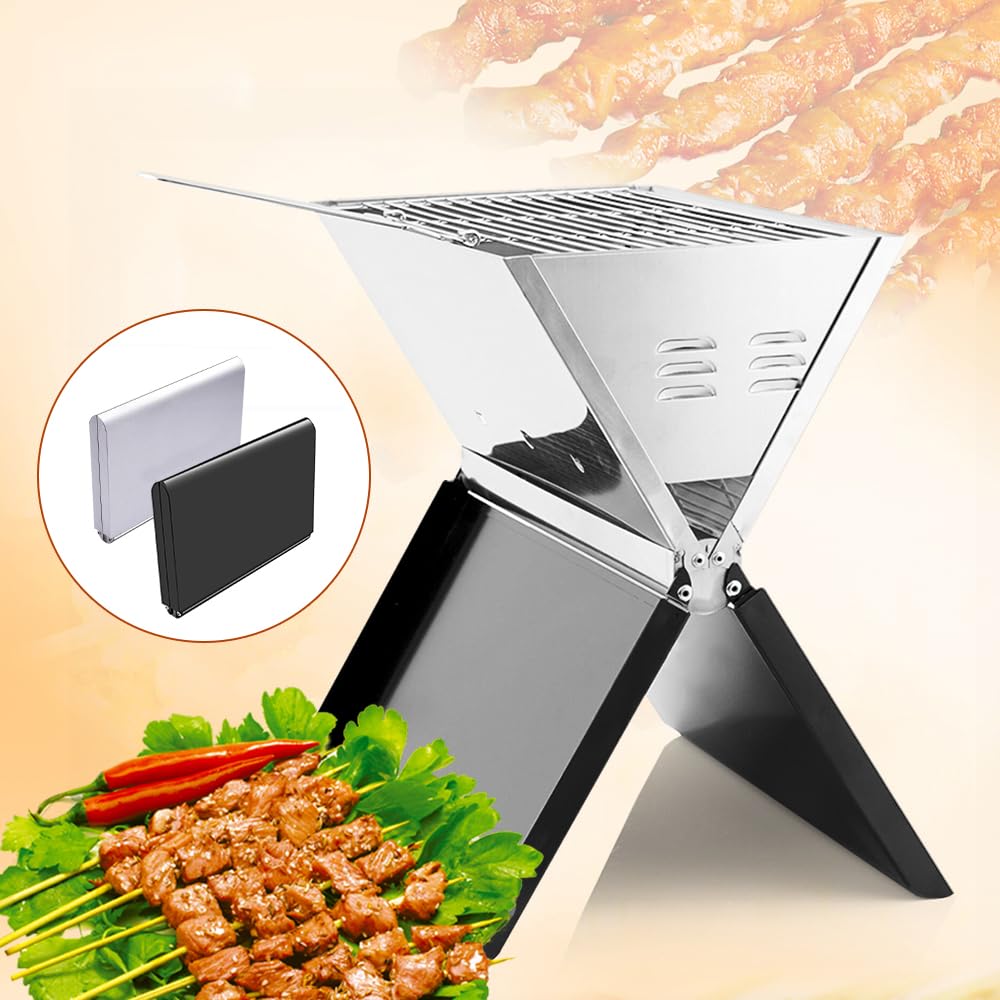 Barbacoa plegable, portátil y plegable, parrilla de acero inoxidable extraíble, ahorra espacio, barbacoa de carbón vegetal para barbacoa, horno para camping, picnic al aire libre (plata)