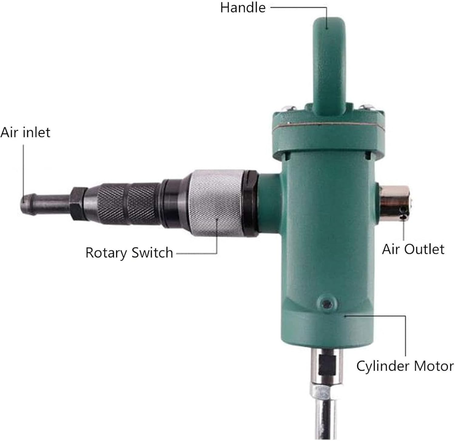 Handheld Pneumatic Agitator, Rod Length 645mm, Working Pressure 6-8kg, Aluminum Alloy Air Stirrer with Stepless Speed Regulation, for Paints, Dyes, Cosmetics, Inks