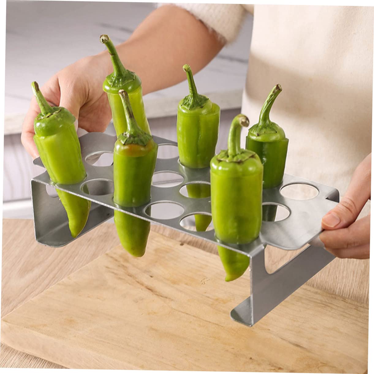 COLLBATH Parrilla Ligera Acero Inoxidable 18 430 Barbacoa de Orificios, 2 Unidades y Estable para Cocinar en Jalapeños Camping