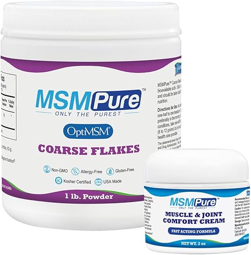 Kala Health MSMPure Coarse Flakes 1lb and Muscle & Joint Cream Paquete de 2 onzas