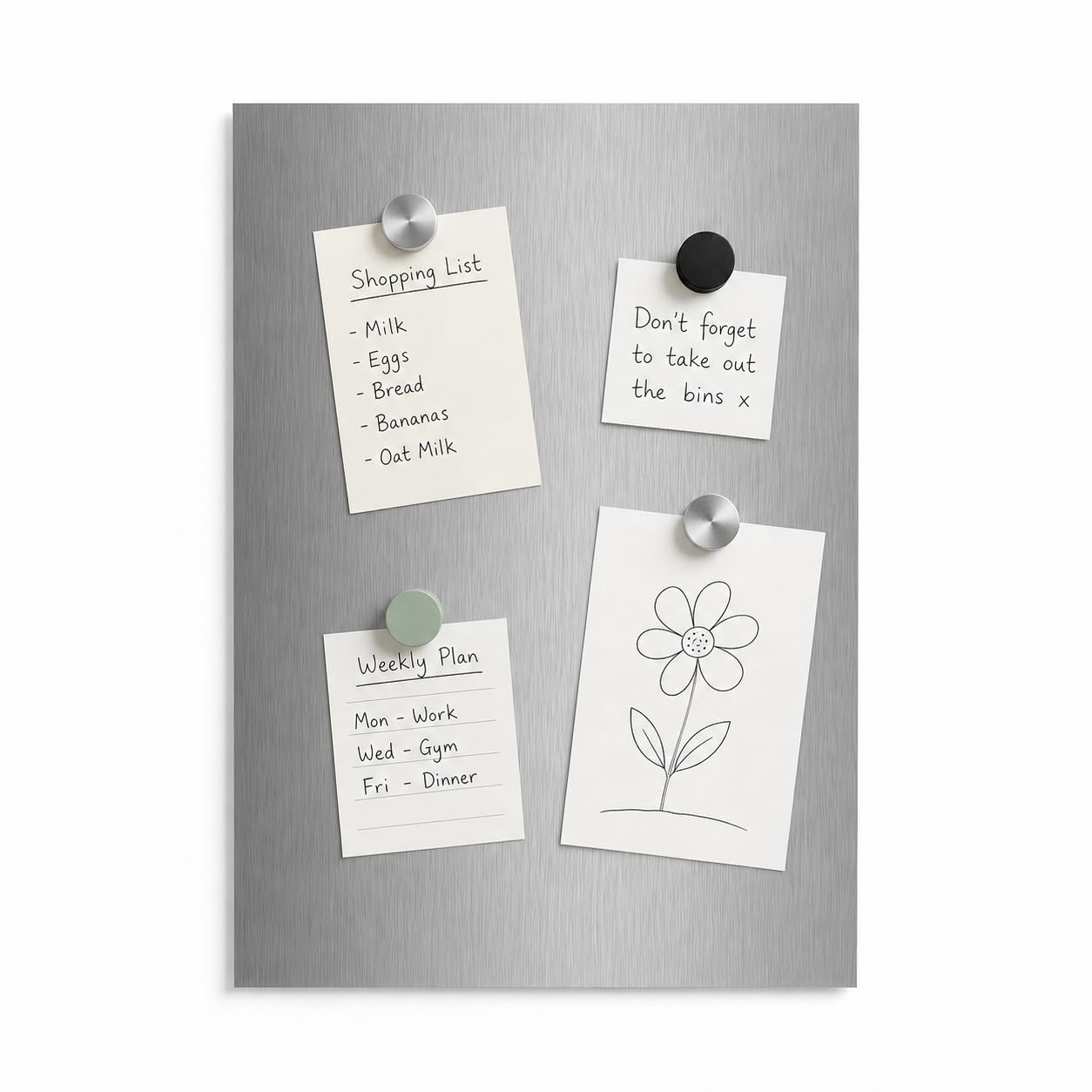 Brushed Stainless Steel Magnetic Notice Memo Board - Screw on Glue on A1 A2 A3 A4 Custom Pieces Available