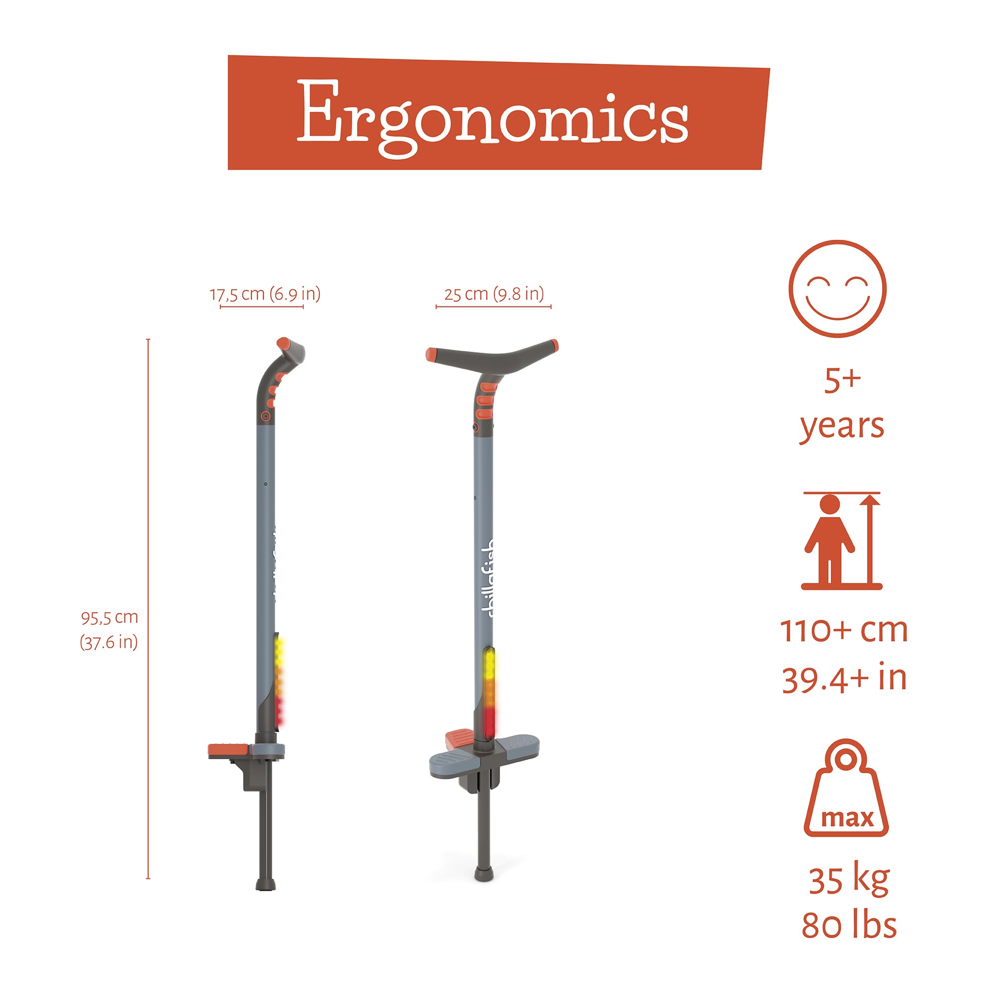 Chillafish Poogi Glow – Pogostick für Kinder ab 5 Jahren – Sprungstab, Hüpfstange, max. Belastbarkeit 35 kg, höhenverstellbar, ideal für aktive Abenteuer CPPG02PAP