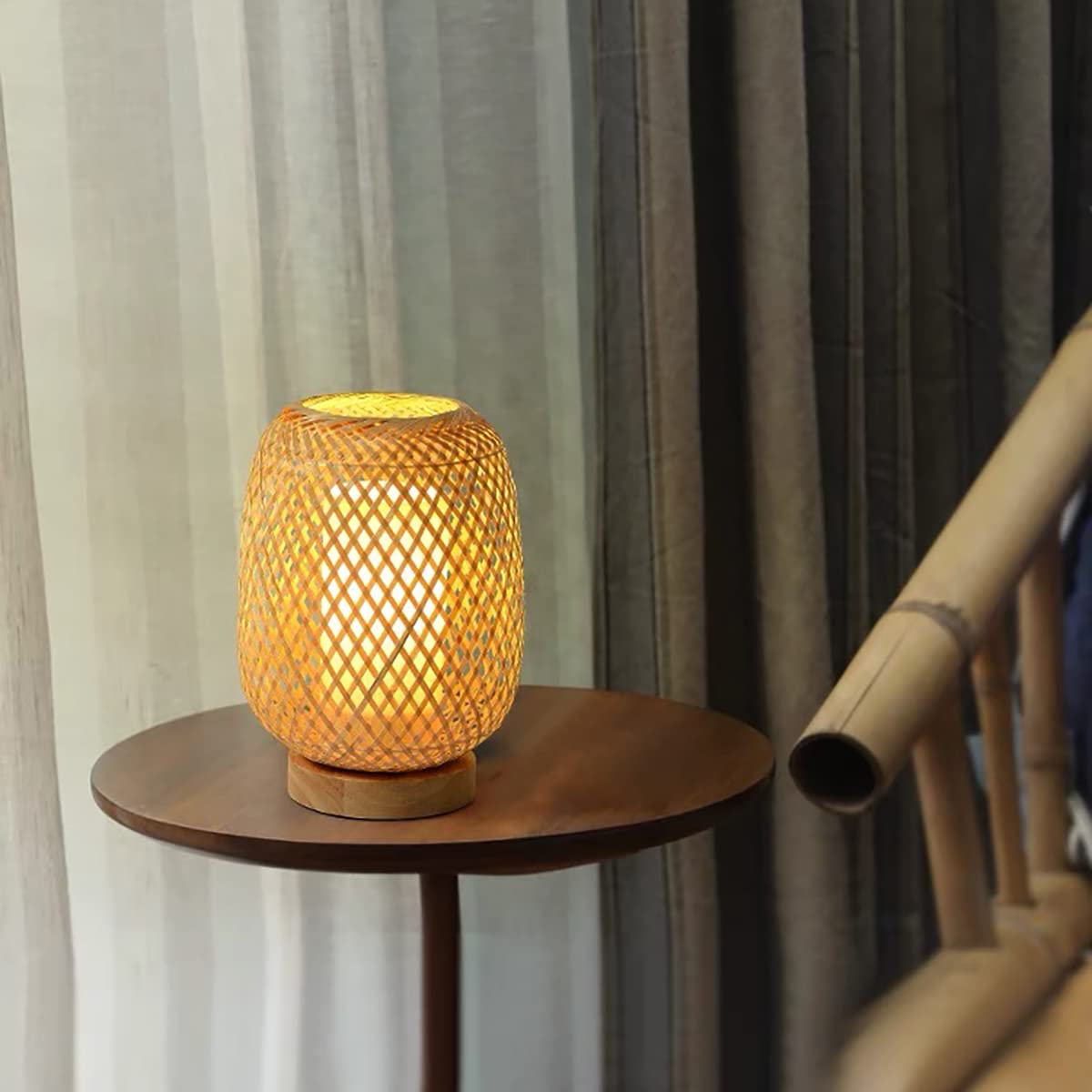 Accessori per lampade da Tavolo bambù Intrecciato a Mano con Paralume Interno in PVC Luce Notturna Lampada da Comodino Atmosfera Lampada da Tavolo Decorativa per Camera da Letto, s