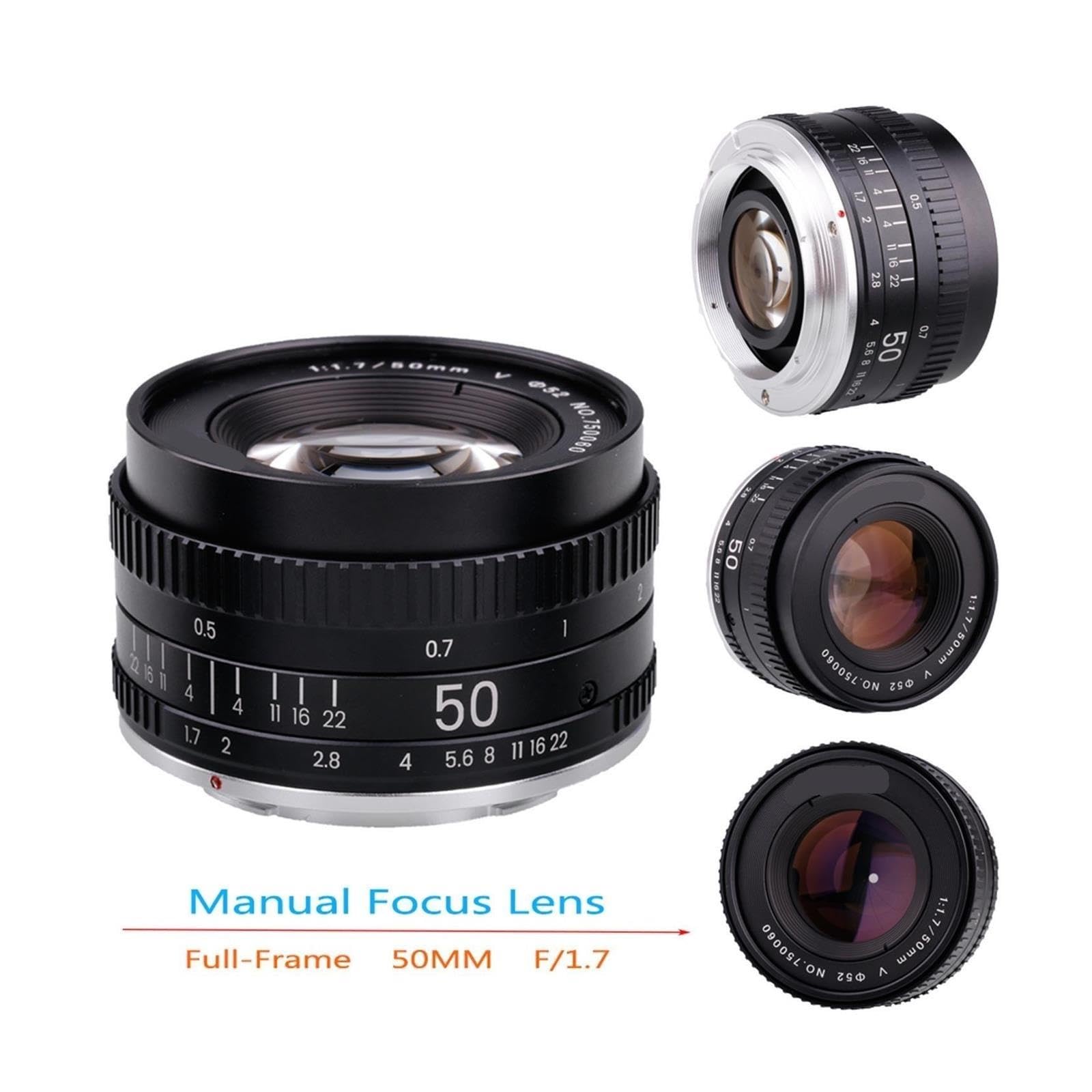 Objetivo 50mm F1.7 Manual, Prime de Formato Completo Metal