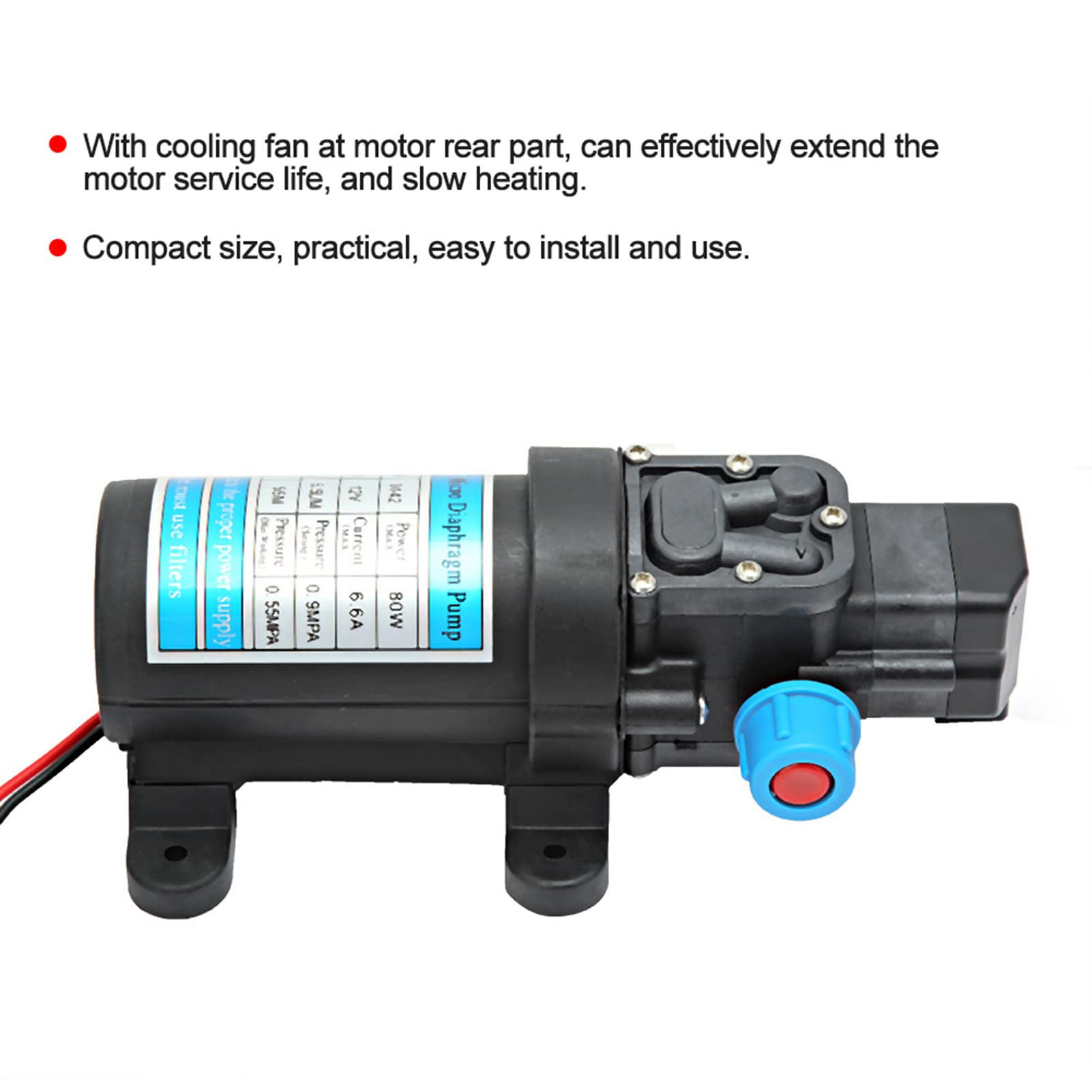 Dioche Bomba de Diafragma Eléctrica Autocebante de Alta Presión DC 12V 80W para Aplicaciones de Lavado de Coches y Jardinería