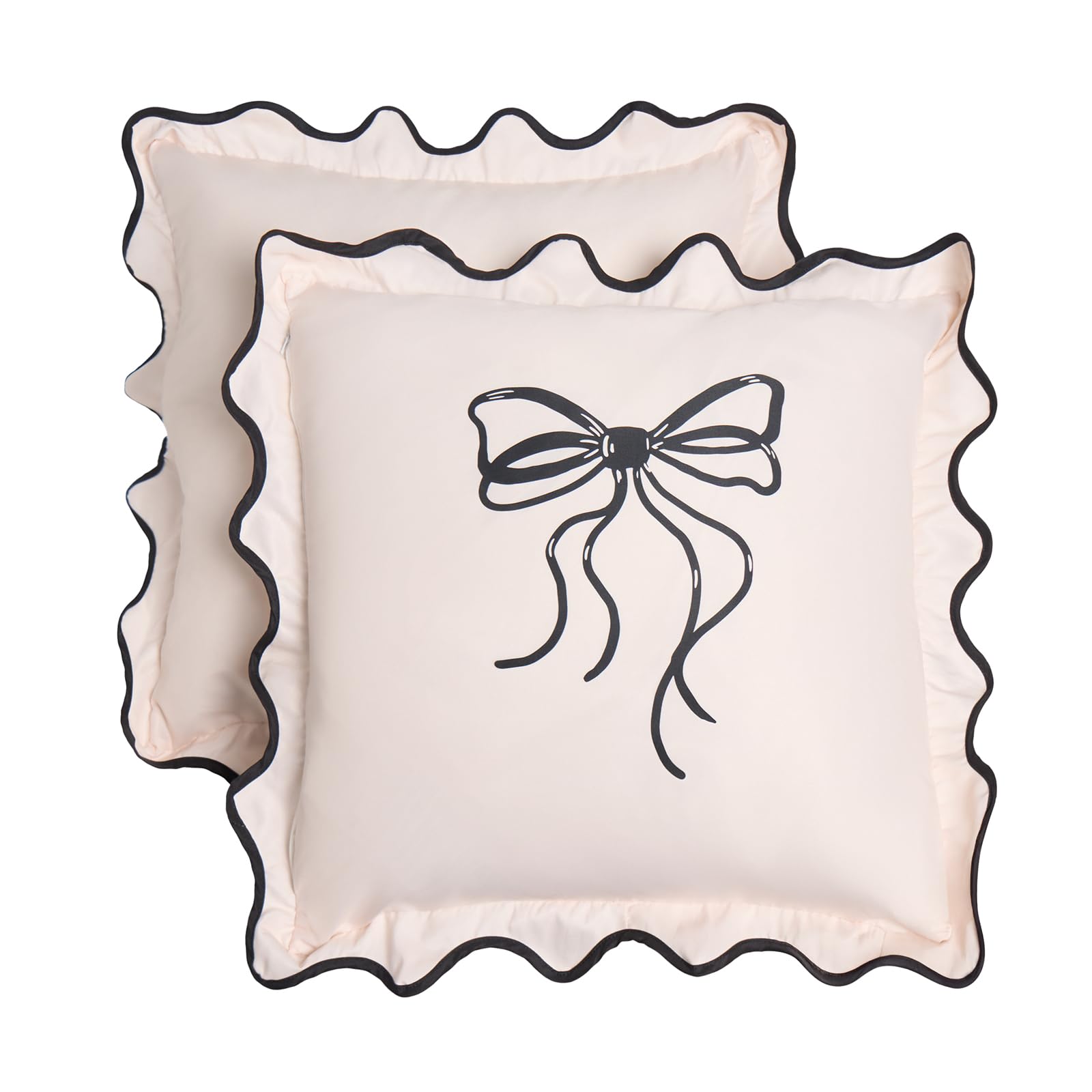 Ohs Bow - Monochrome Bow Print Outdoor Cushions Waterproof Decorative Frill Edge Cushion Covers 45 X 45 Set 2 Super Soft Patio Garden Cushions Home Decor Throw Pillow Covers With Invisible Zipper, Monochrome