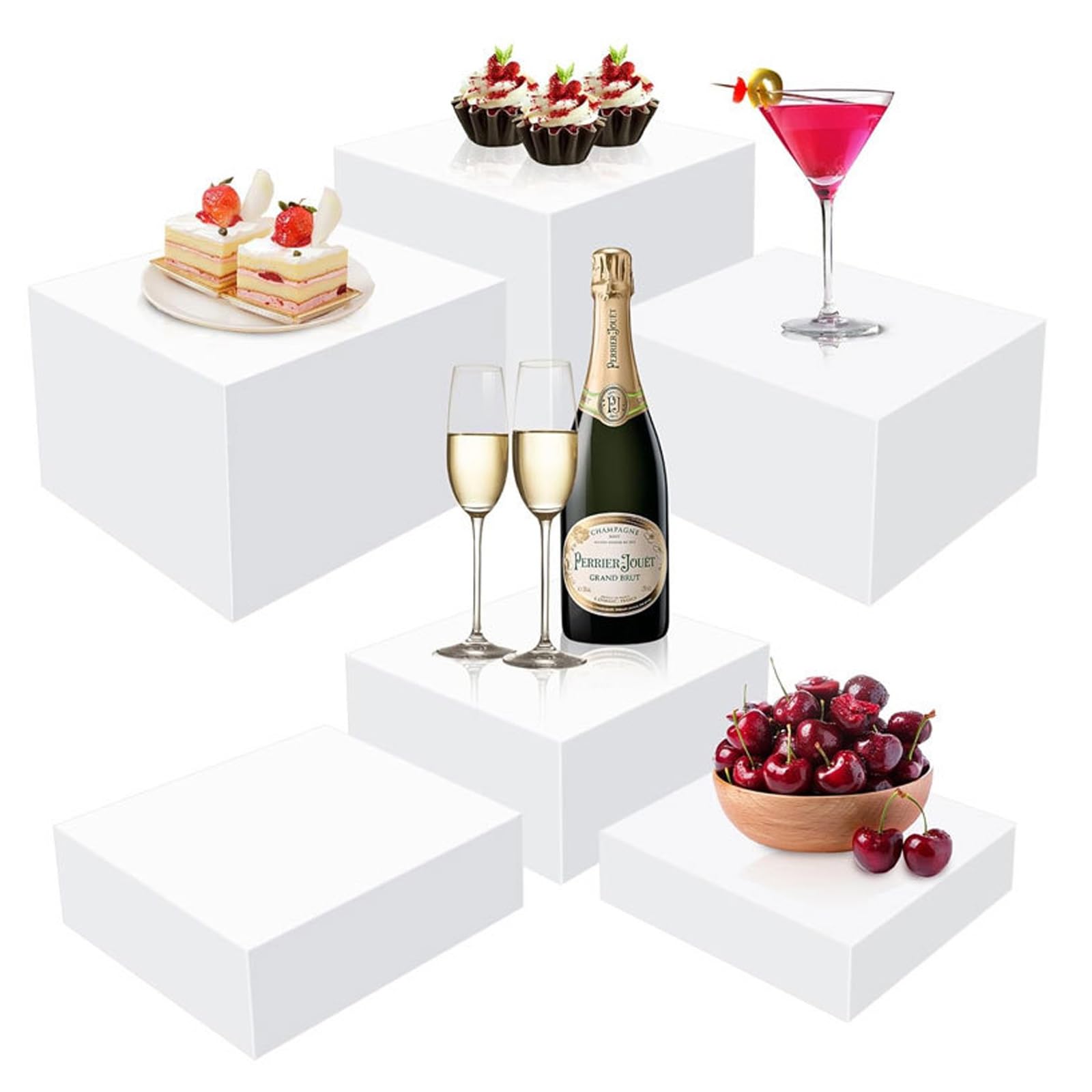 KLerDH Dessert Stand, 6PC White Acrylic Buffet Risers - Food Display Stands with Hollow Bottoms for Party, Dessert(6PC)