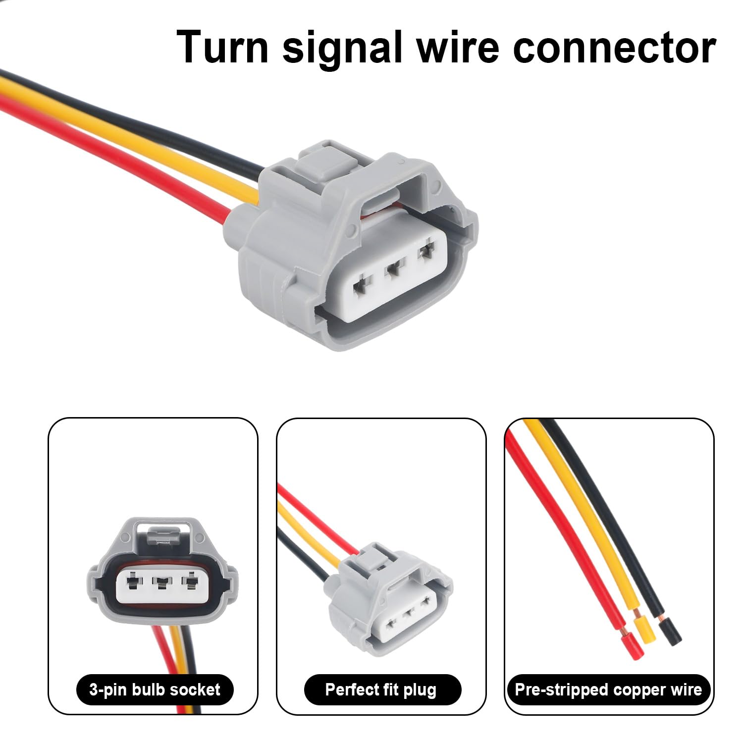 2szt Przednia Oprawka Kierunkowskazu z 2szt Złączem 3-Pin Wiązką, Zamiennik OEM Czystej Miedzi 90075-60060 i 90980-11020 Kompatybilny z Toyota Różnymi Modelami Pojazdów (Szary)