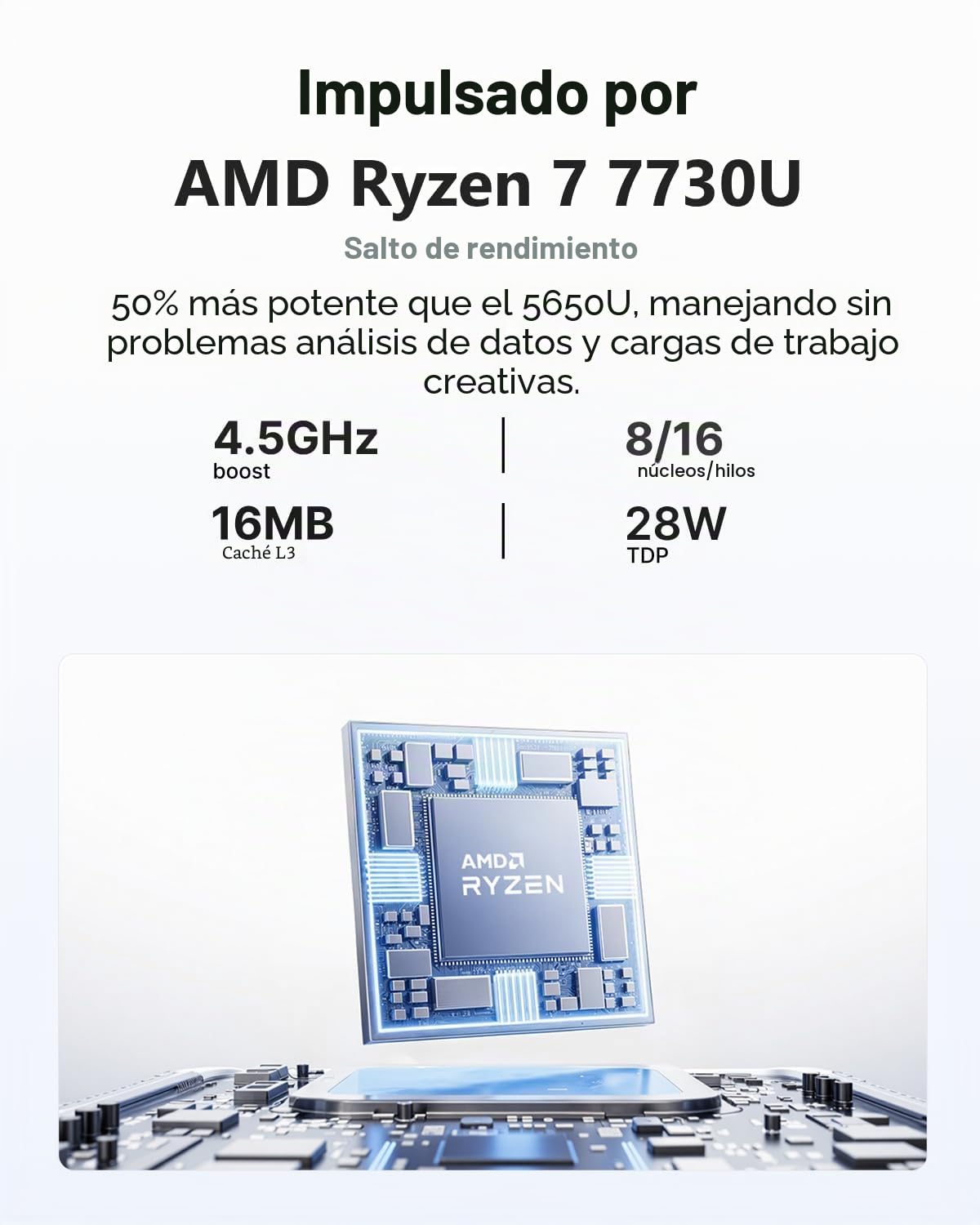 THOMSON K3 Mini PC con Ryzen 7 7730U (8N/16H, hasta 4.5 GHz), 16GB DDR4 512GB SSD, Mini Ordenador con WiFi 6, BT5.2, Triple Salida 4K, Montaje VESA, para Oficina, Diseño y Escuela