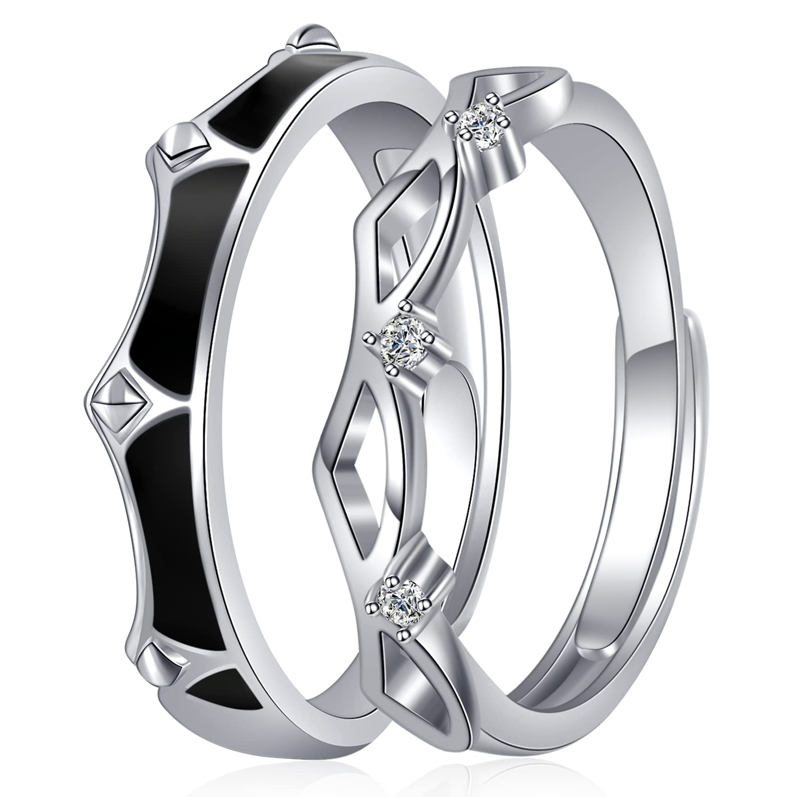 VxddyAnillos Parejas Alianzas Boda Princesa y Caballero Parejas Promesa Anillo Él y Ella A juego Joyería Plata de Ley Ajustable Compromiso Casarse Regalo