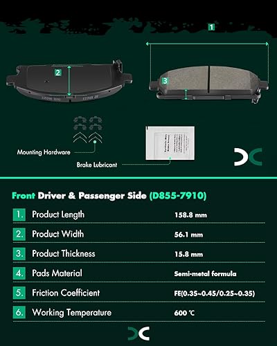 Miniatura 3 de SCITOO D855 D865 Juego de pastillas de freno delanteras semimetálicas y traseras de cerámica de repuesto para Acura MDX 2003-2006
