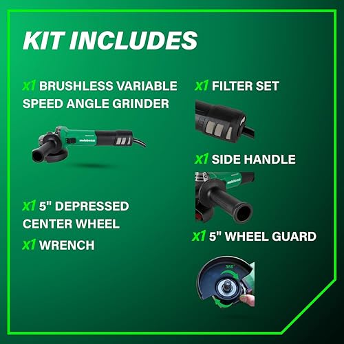 Miniatura 6 de Metabo HPT Amoladora angular de 5 pulgadas, motor sin escobillas de CA de 12 amperios, velocidad variable, 6 modos de velocidad, par alto, protector