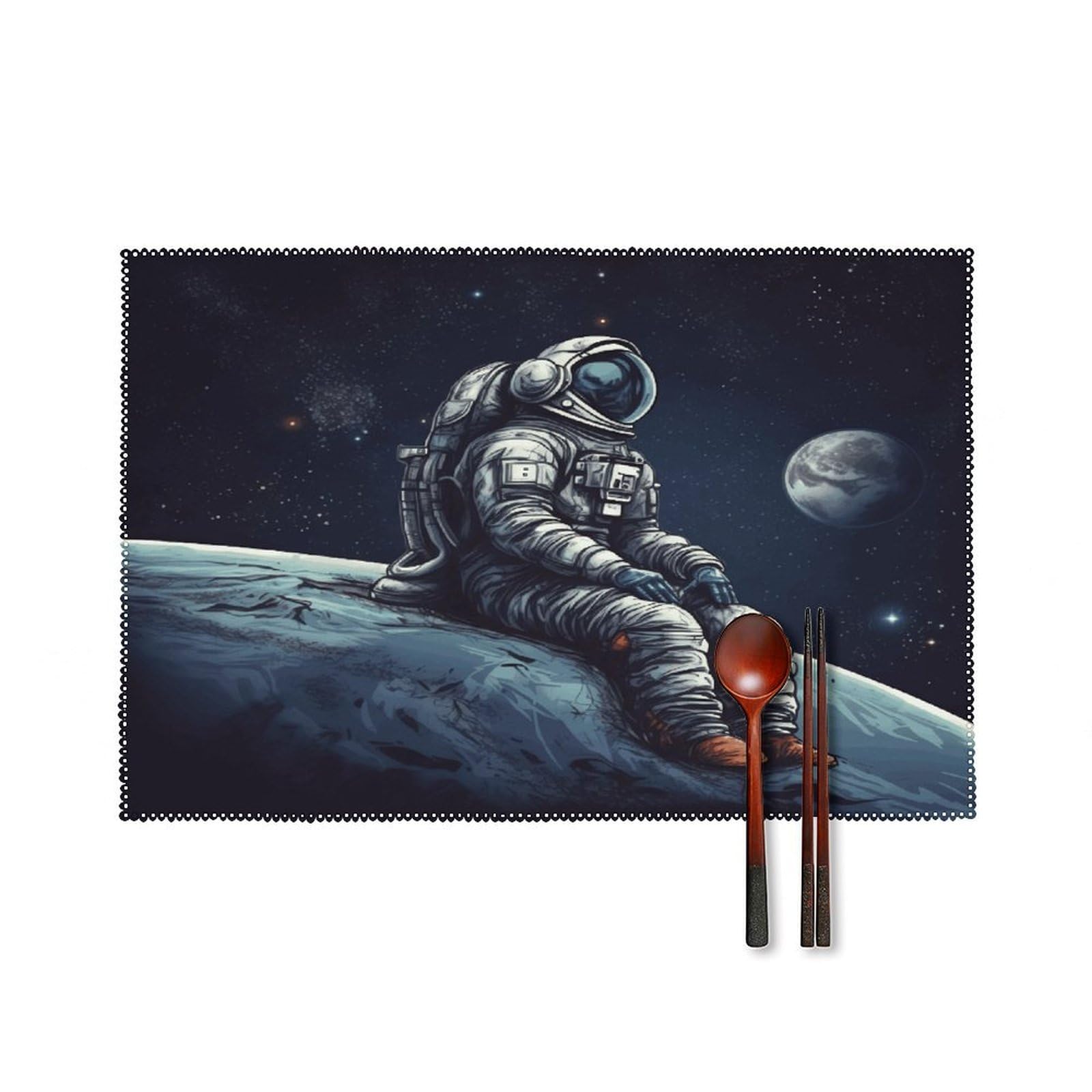 Astronaut Space Placemats Set of 4 Canvas Washable Cloth Place Mats Wipeable Heat Resistant Table Mats Elegant Cloth Placemat for Kitchen Dinning Party Table Decor 12" X 18"