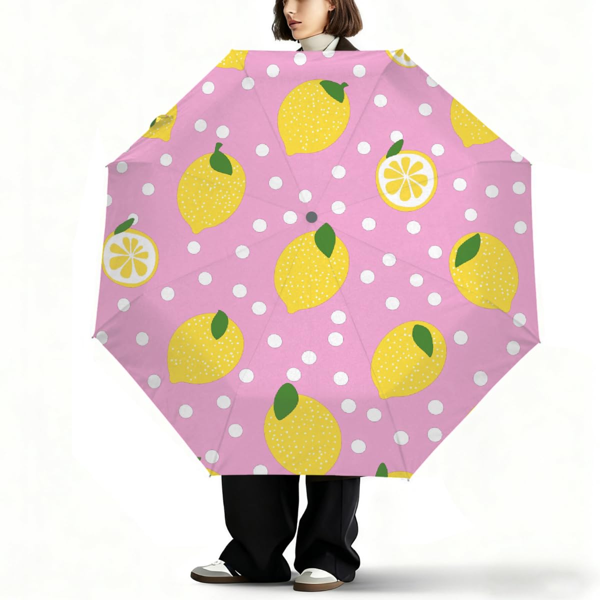 Yellow Lemons - Ombrello pieghevole da viaggio, compatto, antivento, impermeabile, con protezione UV, rivestimento nero, leggero, 8 costine, portatile, per pioggia e sole