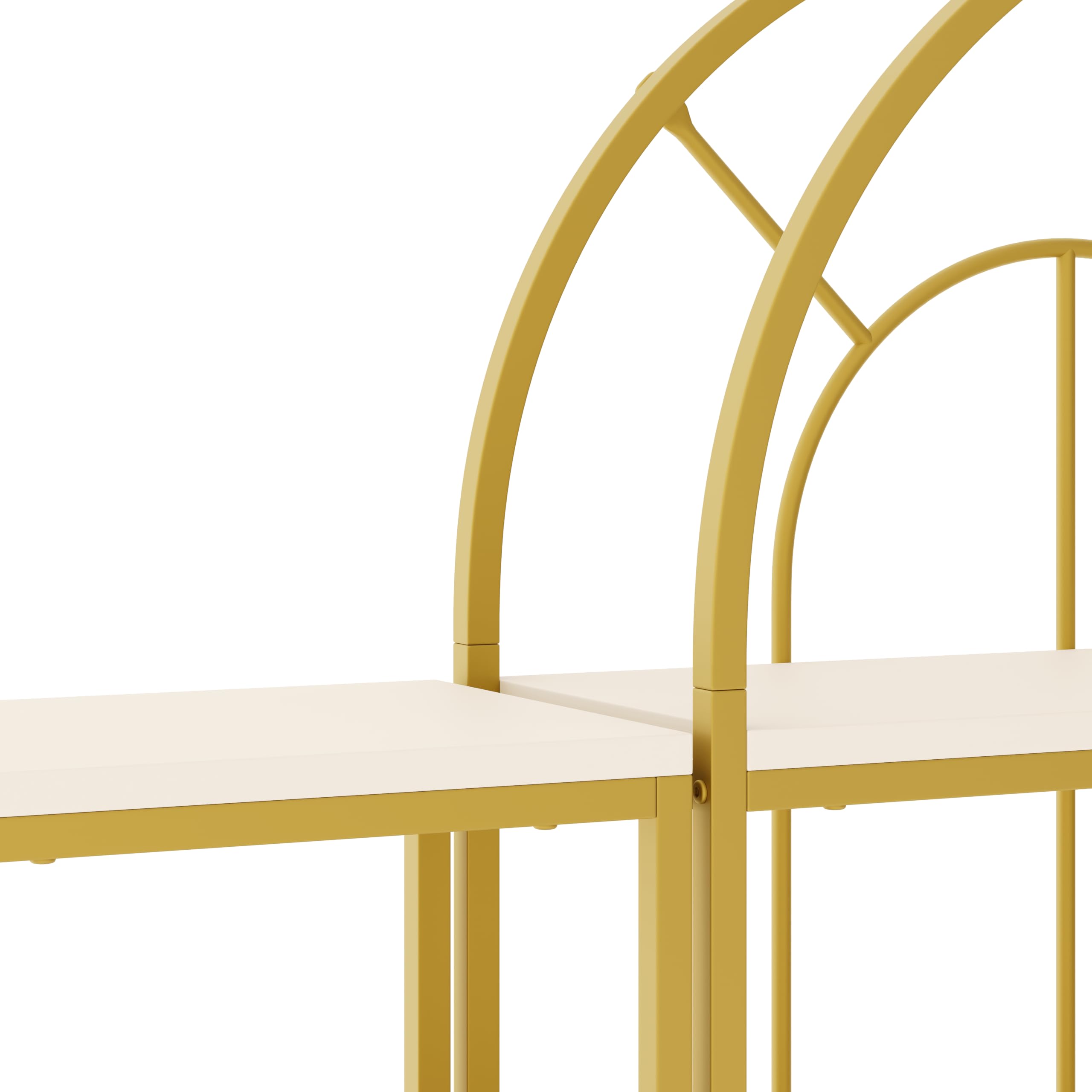 REXO Set di scaffali da 163 x 30 x 184 cm, 3 scaffali modulari con telaio in metallo dorato, pavimenti in MDF bianco e design ad arco. Come scaffale per display e vetrina per soggiorno, cucina e