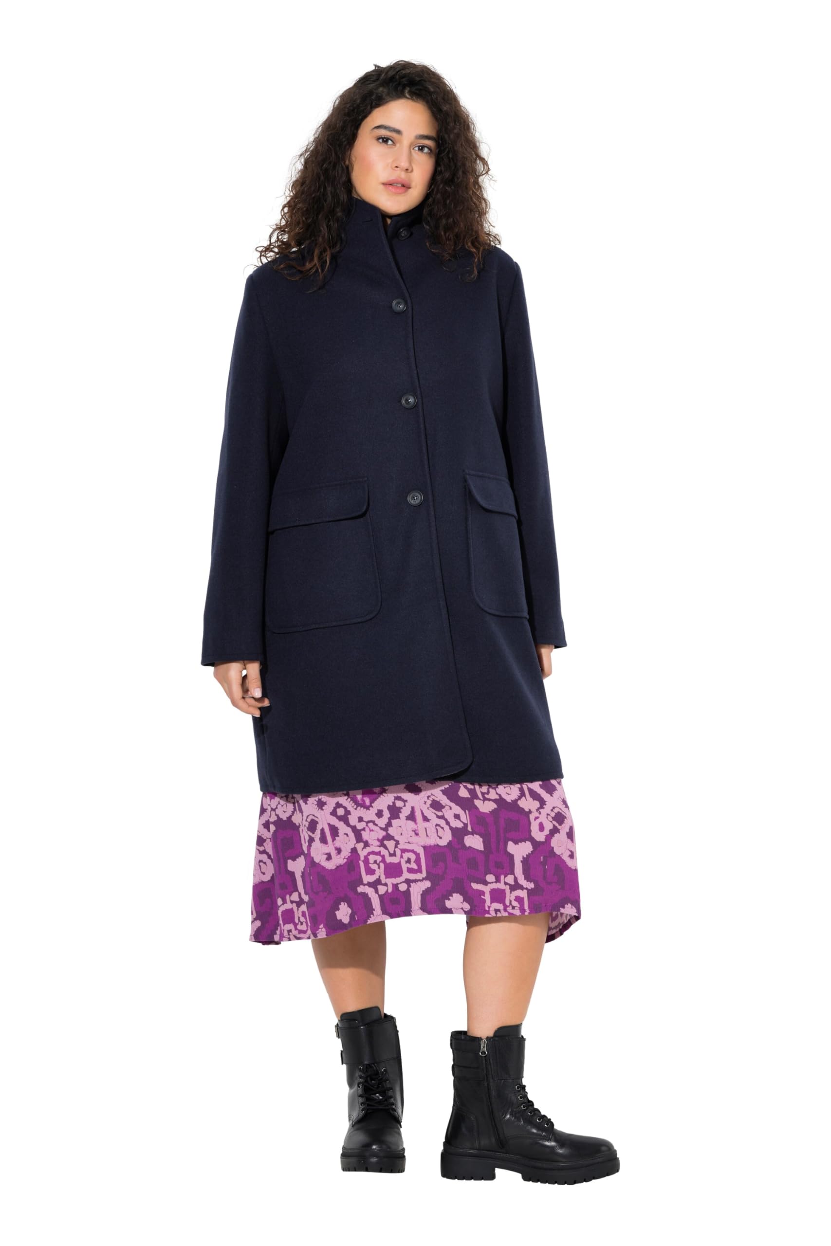 Ulla Popken Damen große Größen Übergrößen Plus Size Wolloptik-Mantel, Spatenkragen, große Taschen 843058