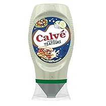 Calvé Salsa alla Tzaziki, Formato 250 ml, Salsa Tzaziki a Base di Cetrioli e Aglio, Ideale per Pinzimonio, Insalate, Carne e Pesce, Senza Coloranti, Senza Glutine, Vegano.