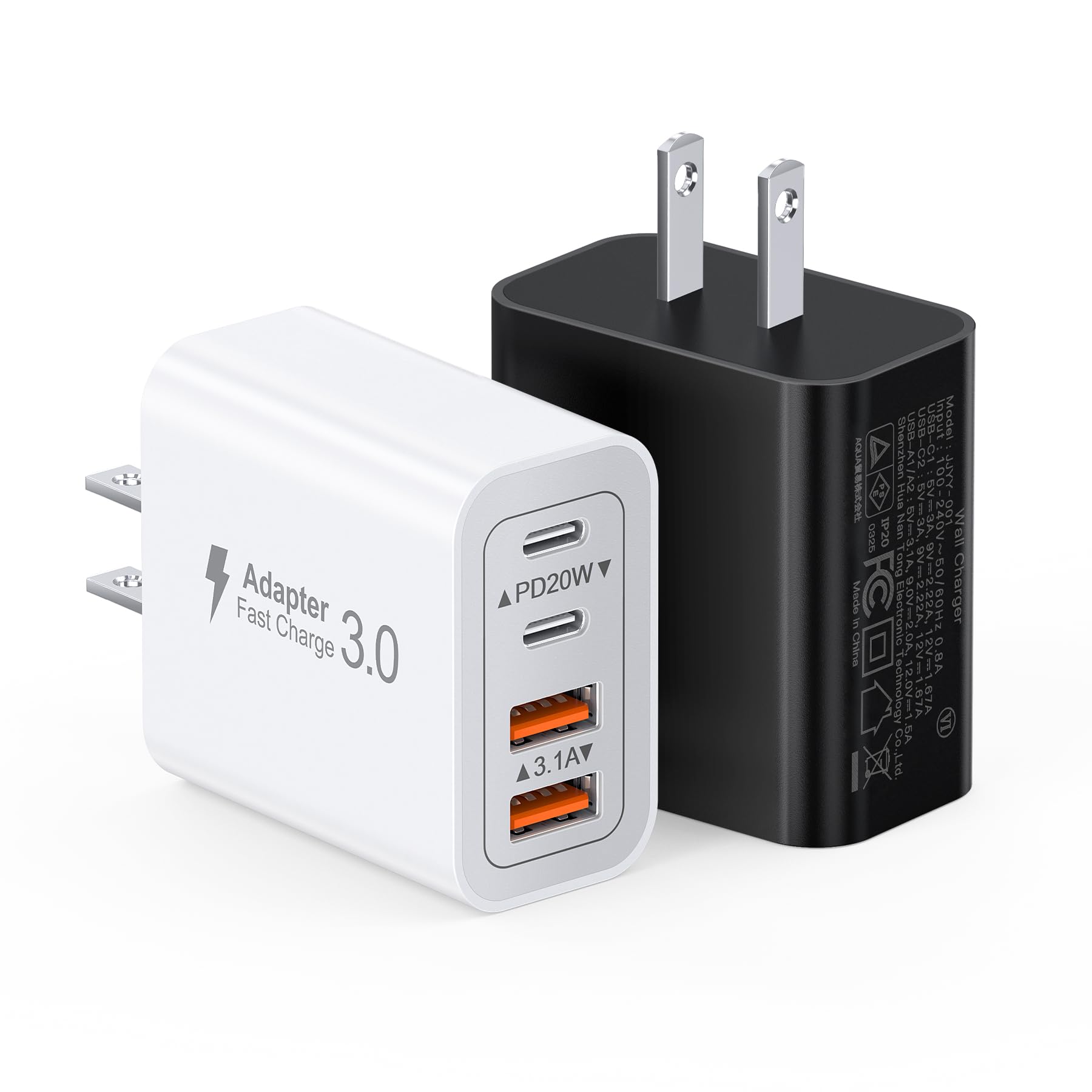 Photo 1 of [2-Pack] 40W USB C Charger Block, 4-Port Type C Fast Charging Brick Dual PD&QC Wall Plug Adapter Power Brick for iPhone 13/14/15/16/17/Pro Max/Plus/iPad/Airpods/iwatch/Samsung Galaxy