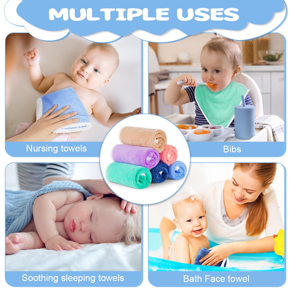 Aolso Serviette de Visage Bebe, 6 Pièces Gants de Toilette en Flanelle en Coton Bio, Petites Mini Lingettes en Coton Lavables Réutilisables et Pratiques pour la Toilette de Bébé