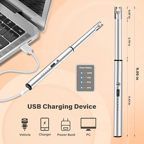 Miniatura 4 de Navpeak Encendedor eléctrico de velas resistente al viento, recargable por USB, sin llama, de cuello largo, para velas, estufa de gas, chimenea,