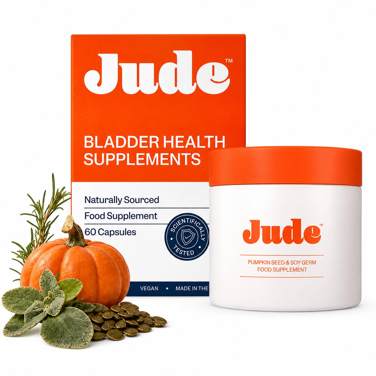 Jude Bladder Health Tablets Jar As Seen On Dragons' Den, Science-Backed Supplement, Nourish Your Pelvic Floor, Made in The UK, Vegan & Gluten Free, Pumpkin Seed Extract & Soy Germ Extract, 60 Capsules