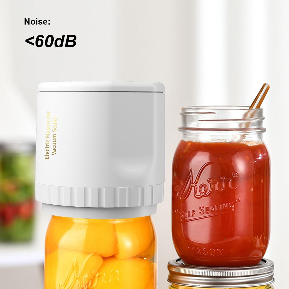 Sellador al Vacío Mason Jar Máquina selladora al vacío de tarros eléctricos, Kit de sellador al vacío inalámbrico for tarros de boca ancha y boca Regular, Kit de bomba de sellado(White 2 Stickers)