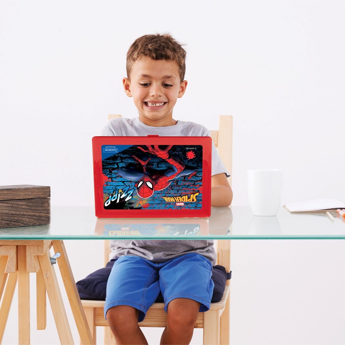 Lexibook JC598SPi3 Spider-Man Dwujęzyczny Laptop do Celów Edukacyjnych Angielski i Niemiecki, 124 Aktywności, Matematyka, Logika, Muzyka, Zegar, Gry, Zabawka dla Dzieci (Dziewczynki i Chłopcy),