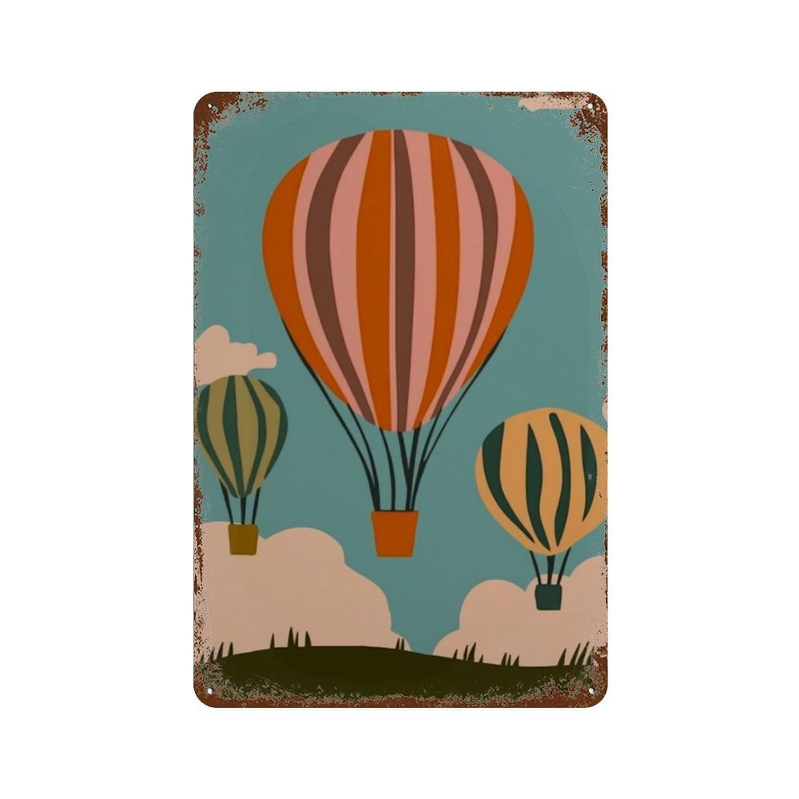 xiaoxiaoshen Hot Air Balloon Mid Century Modern Retro Sky Minimal Travel Work Nursery Wall Decor Art Metal Tin Poster Modern Home Decor Art Home Bar Shop Decorations Vintage Sign 30x20cm
