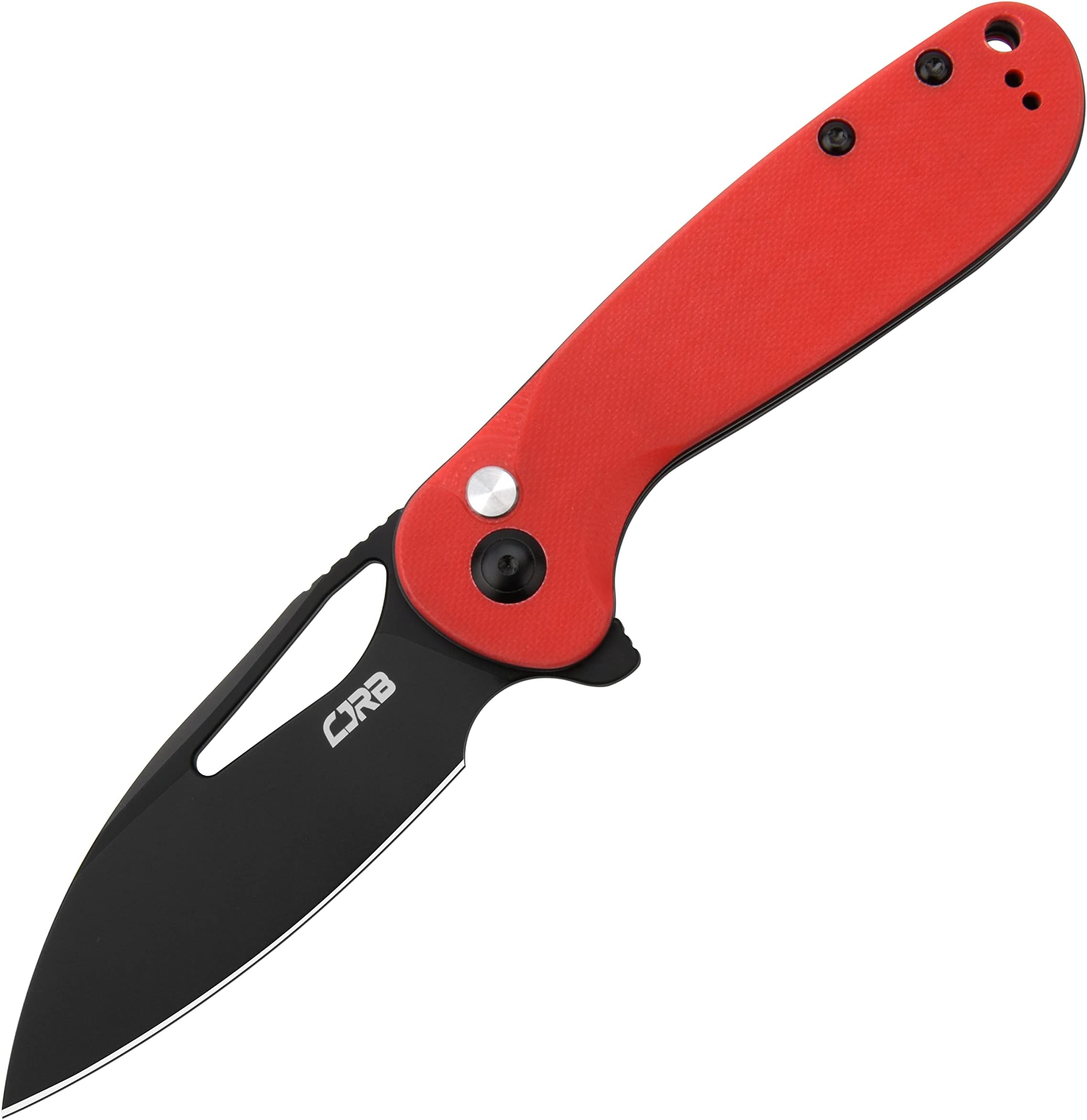 CJRB LAGO Folding Pocket Knife with 3.41'' Black PVD AR-RPM9 Blade Red G10 Handle,Button Lock EDC Knife for Tactical,Outdoor,Hiking and Gift