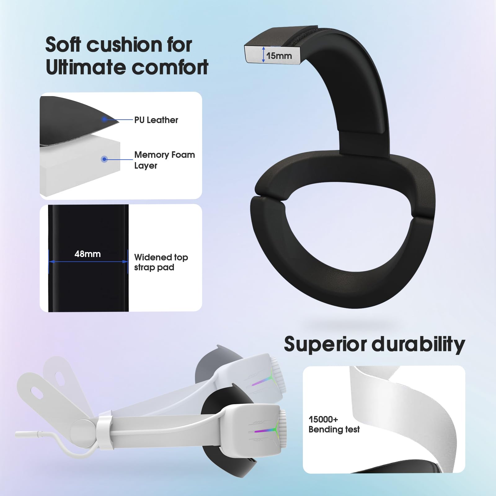Eyglo Sangle Elite Quest 3S/3 avec Batterie 12000mAh, Amélioration Confort Support VR Accessoires