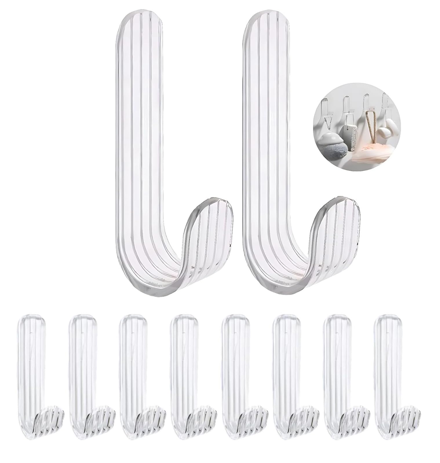 athus10 Pack Adhesive Wall Hooks, Transparent Acrylic Hanging Wall Hooks Self Adhesive Key Hooks Drill Nail Free Storage Hooks for Bath Towel,Hat, Clothes, Kitchen, Living Room, Office