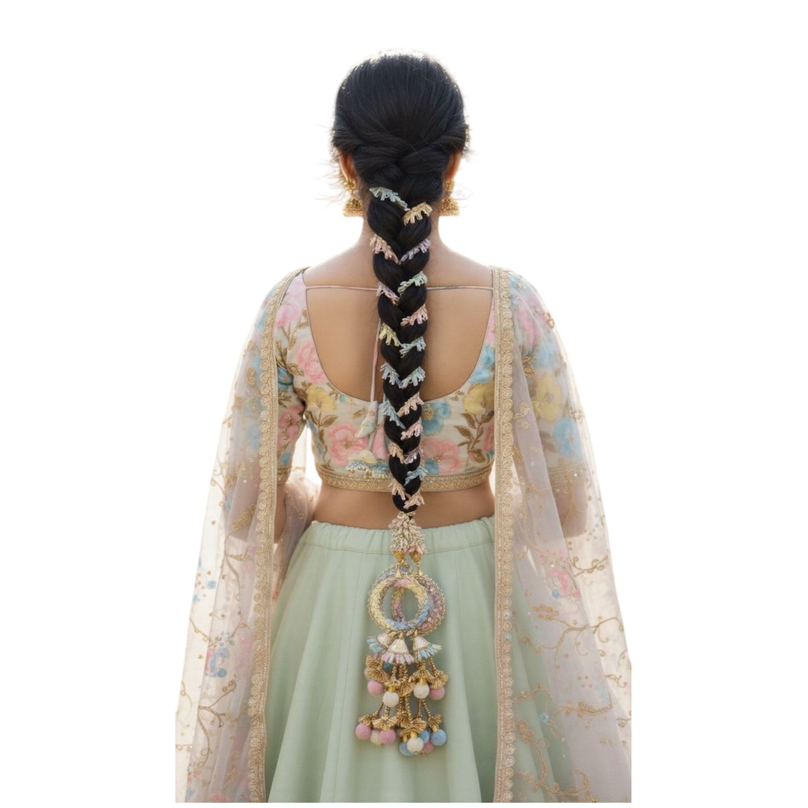 MEERA PRANDI Heavy Design Paranda Parandi Braid Tassles Hair Accessory For Women & Girls Hair Extension Choti Braid Tassles (One Piece) (PASTEL)