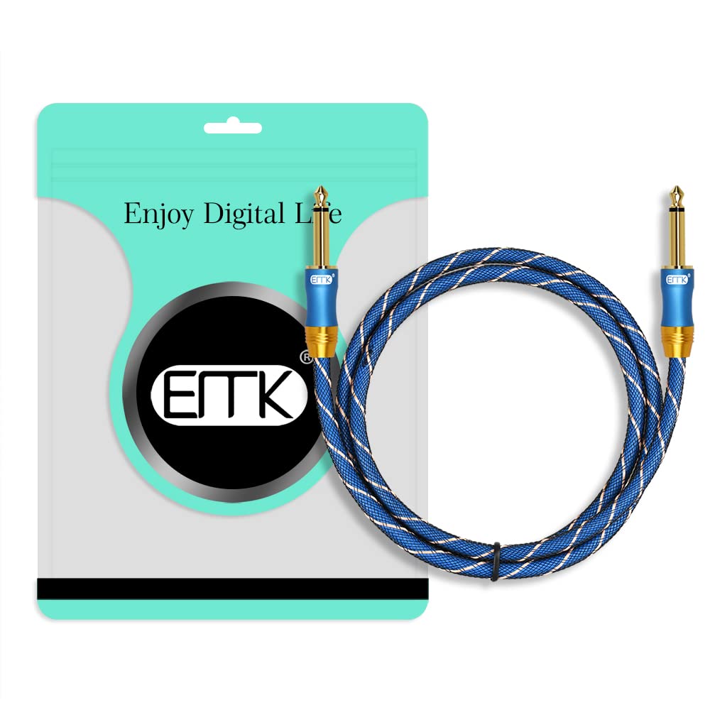 EMK Cavo per Chitarra da 6,35 mm Cavo jack 6,35mm Cavi per strumenti Cavi audio Mono TS 6,3mm jack Tappo placcato oro intrecciato in nylon per basso elettrica, tastiera, sintetizzatore, blu (3 m)