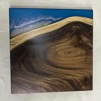 Vista 10 de Mesa de epoxi transparente, mesa de sofá con forma cuadrada, mesa auxiliar de resina de madera, mesa de centro de madera con borde natural para sala