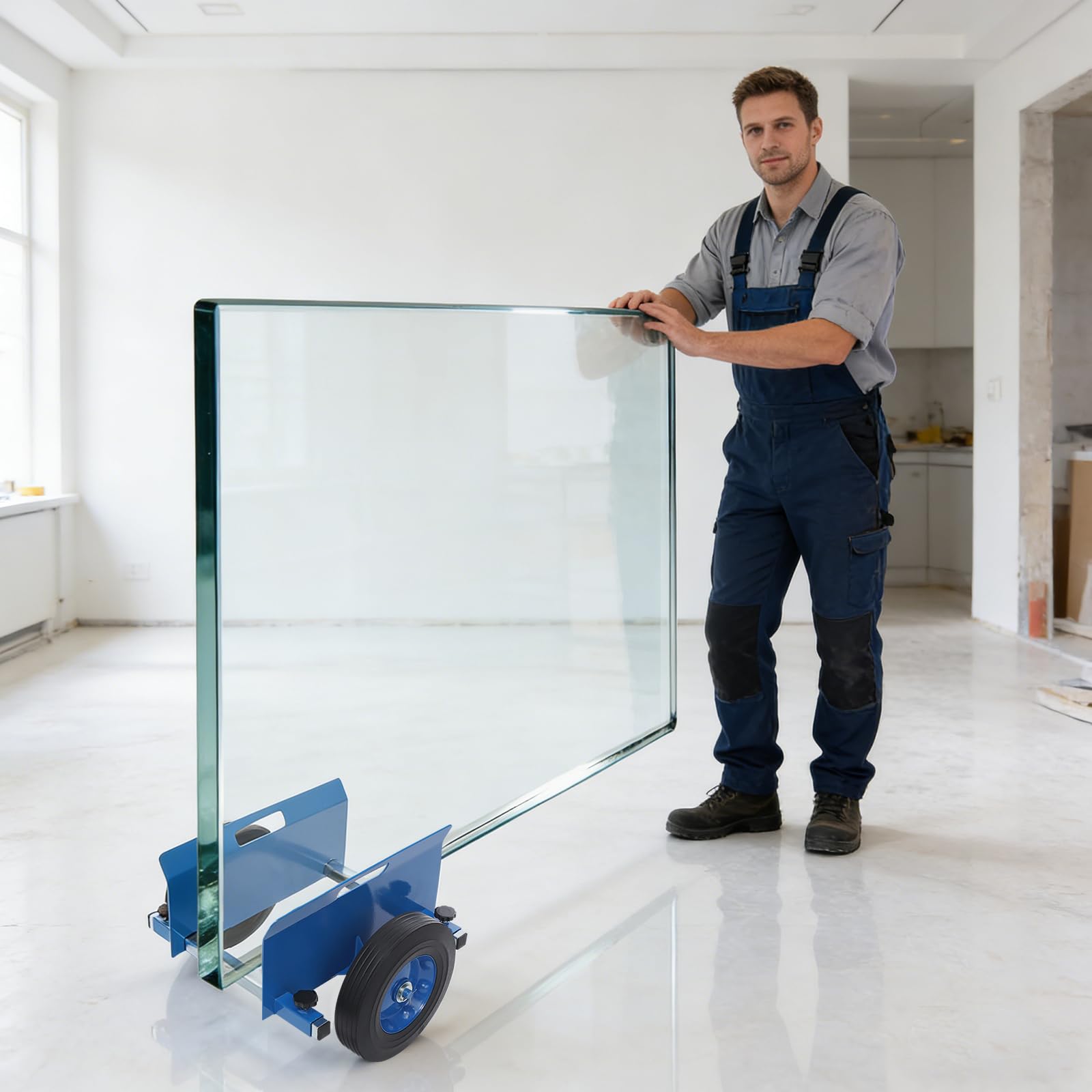 Carrello per piastre fino a 490 kg, carrello regolabile con 2 ruote in gomma piena, rullo per pannelli pesanti per cartongesso, pannelli di legno, porte, vetro e lamiere metalliche