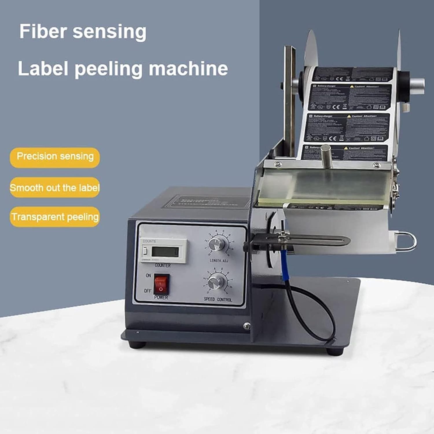 Automatic Label Dispenser Machine with Fiber Sensor, Electric Label Stripper for Efficient Packaging, Speed Adjustable for Various Work Environments