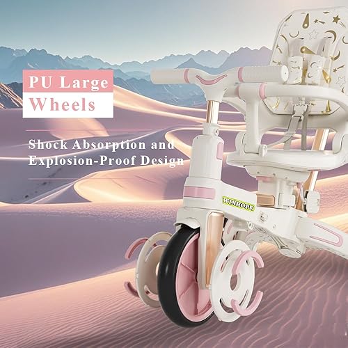 Miniatura 4 de WinHope Triciclo de empuje 9 en 1 para niños pequeños de 1 a 3 años  Triciclo convertible para niños con asa ajustable para padres y arnés de